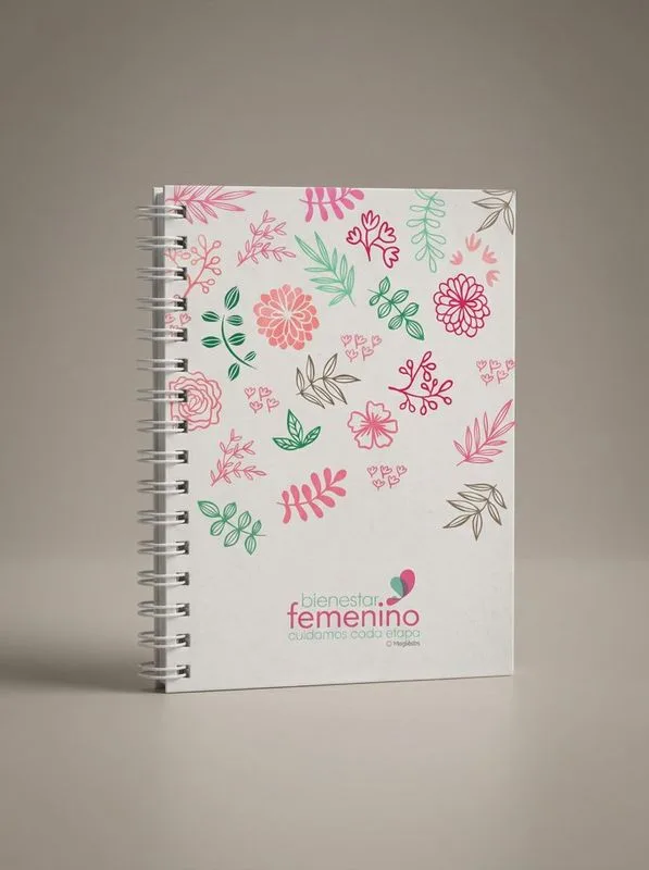 Cuaderno con tapa floral para campaña de bienestar femenino