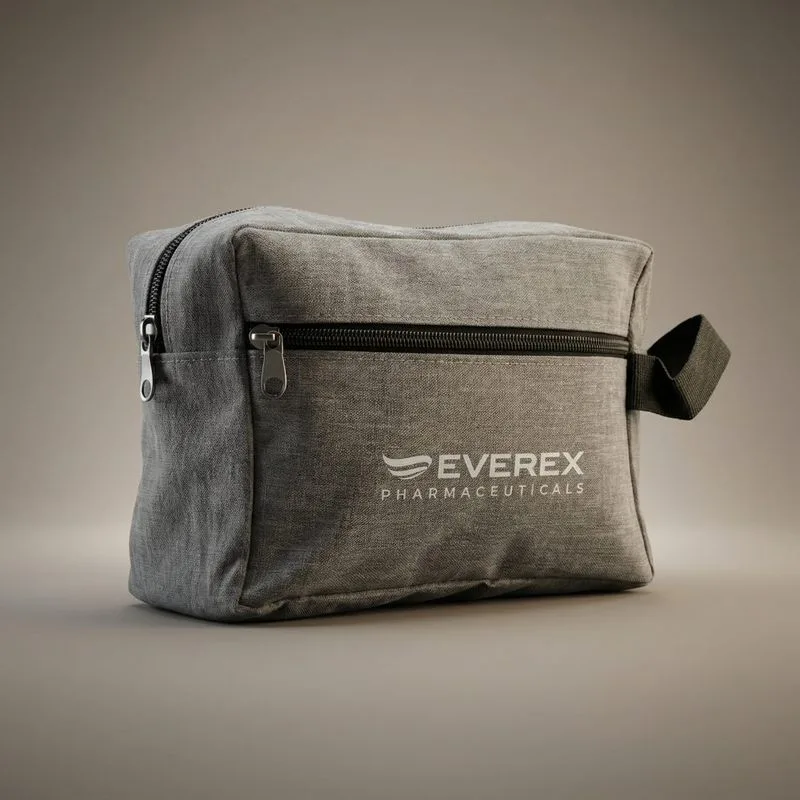 Neceser gris texturado con logo bordado Everex Pharmaceuticals
