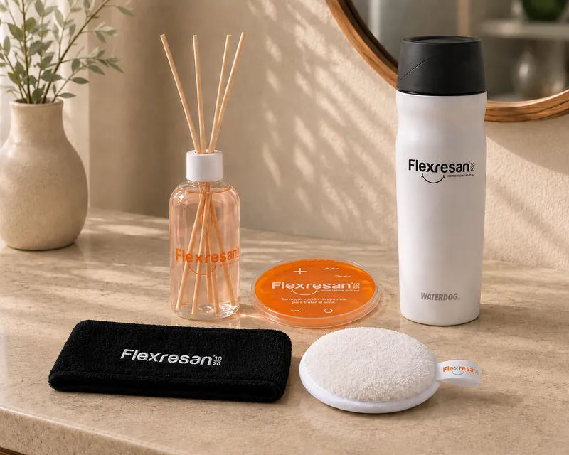 Kit de Flexresan con difusor de aromas, termo, vincha y disco desmaquillante